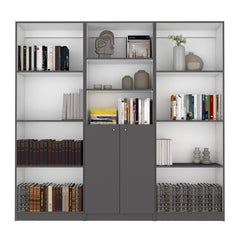 Duette 3 Piece Home Bookcase set, 74" Wide with 11 Shelves and 2-door Cabinet ,  Living Room Set  Matt Gray / White