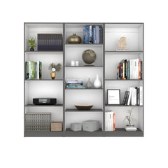 Lainor 3 Piece Home Bookcase set, 74" Wide with 13 Shelves ,  Living Room Set Set Matt Gray - White