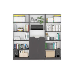 Lecanto 3 Piece Home Bookcase set, 74" Wide with 13 Shelves and 2-door Cabinet ,  Living Room Set  Matt Gray / White