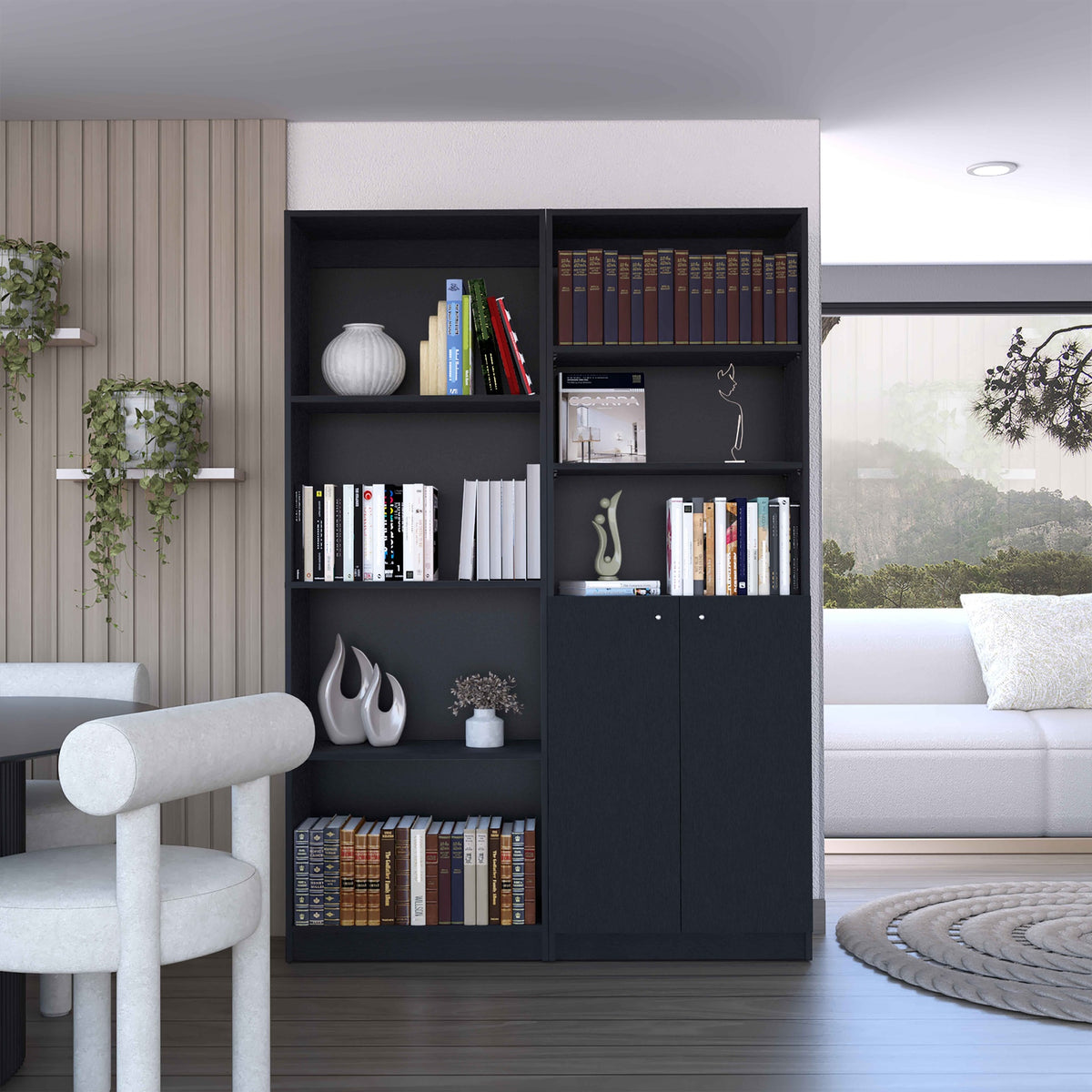 Dupree 2 Piece Home Bookcase set, 49" Wide with 9 Shelves ,  Living Room  Black