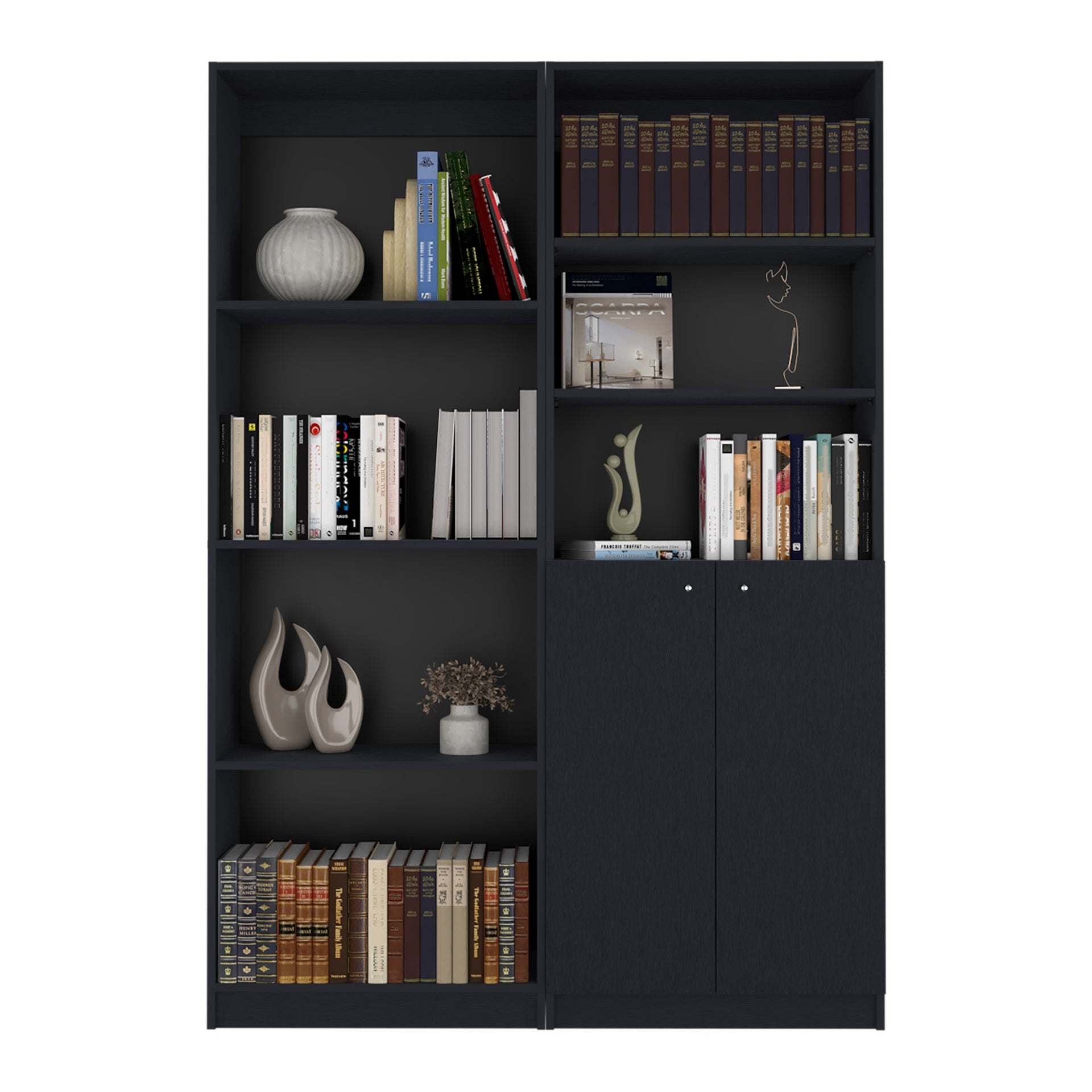 Dupree 2 Piece Home Bookcase set, 49" Wide with 9 Shelves ,  Living Room  Black