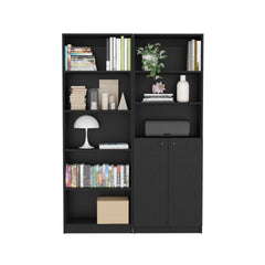 Layton 2 Piece Home Bookcase set, 49" Wide with 8 Shelves and Double Door Cabinet, Living Room Set Black