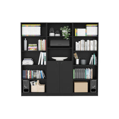 Lecanto 3 Piece Home Bookcase set, 74" Wide with 13 Shelves and Two-Door Cabinet ,  Living Room Set Set  Black