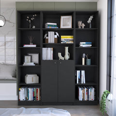 June 3 Piece Home Bookcase set, 60" Wide with 13 Shelves and Two-Door Cabinet ,  Living Room Set Set  Black