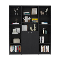 June 3 Piece Home Bookcase set, 60" Wide with 13 Shelves and Two-Door Cabinet ,  Living Room Set Set  Black