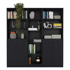 Acres 3 Piece Home Bookcase set, 67" Wide with 11 Shelves and Two Double-Door Cabinet ,  Living Room Set Set  Black