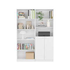Layton 2 Piece Home Bookcase set, 49" Wide with 8 Shelves and Double Door Cabinet, Living Room Set White