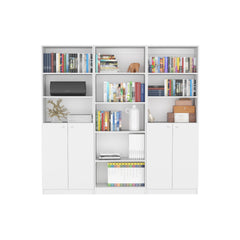 Arbor 3 Piece Home Bookcase set, 74" Wide with 11 Shelves and Two Double-Door Cabinet ,  Living Room Set  White