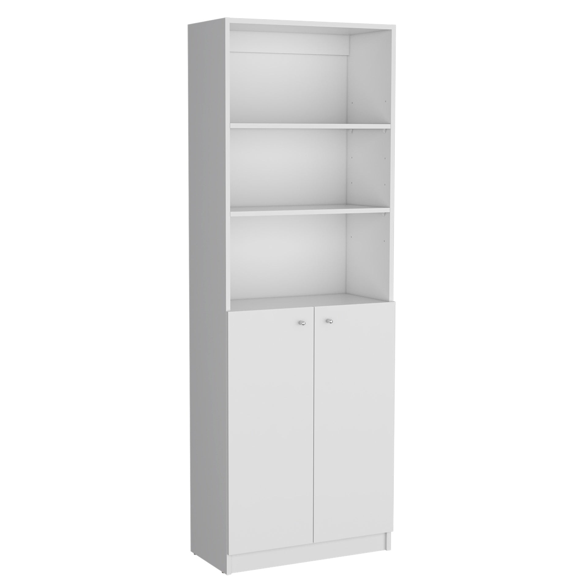 Hialeah 3 Piece Home Bookcase set, 74" Wide with 10 Shelves and Two Double-Door Cabinet ,  Living Room Set  White