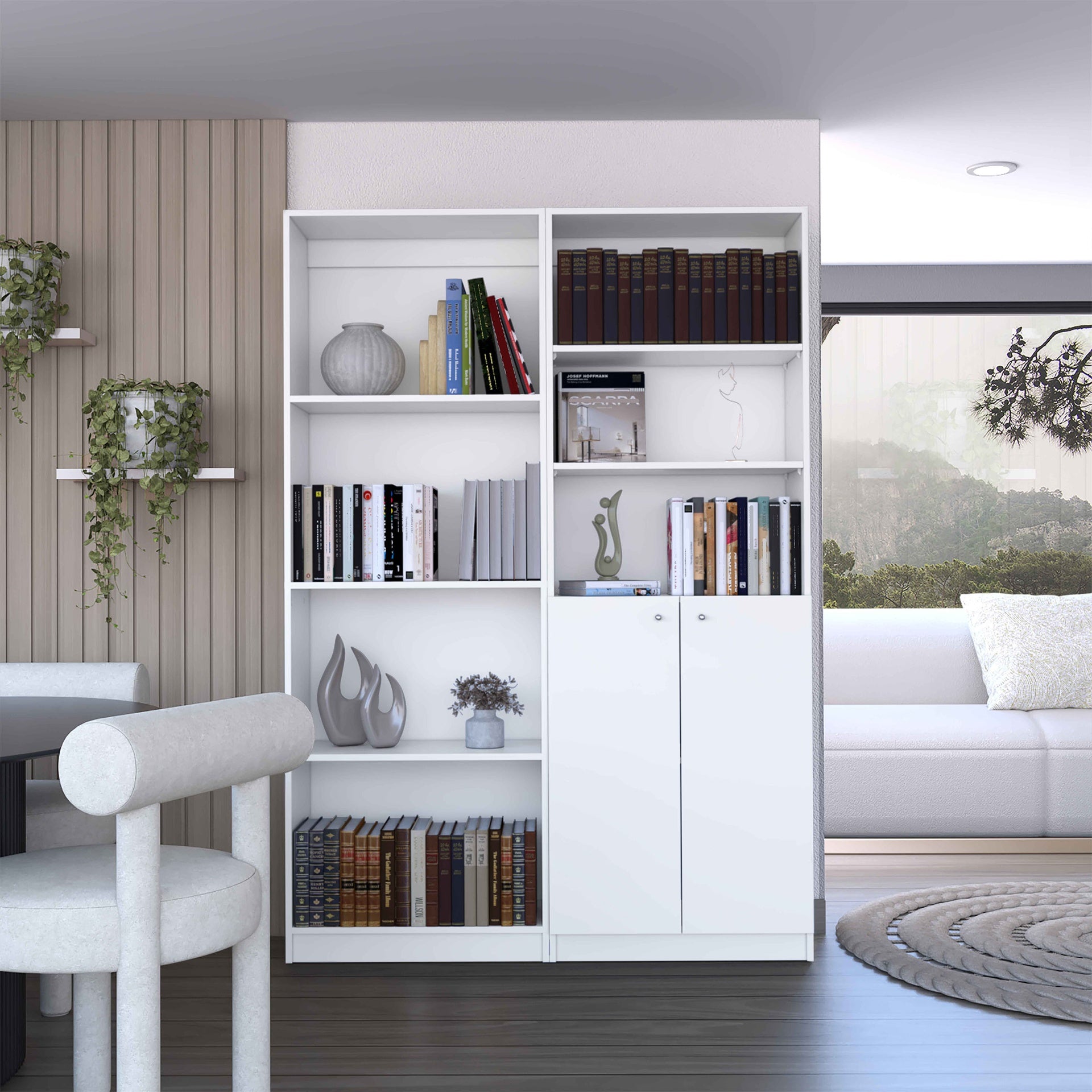 Dupree 2 Piece Home Bookcase set, 49" Wide with 9 Shelves ,  Living Room  White