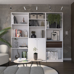 Aynor 3 Piece Home Bookcase set, 74" Wide with 12 Shelves and 2-door Cabinet ,  Living Room Set  White