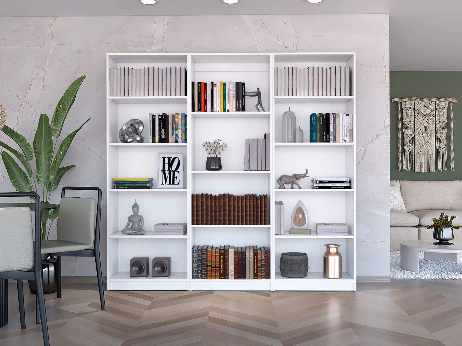 Bartow 3 Piece Home Bookcase set, 74" Wide with 14 Shelves ,  Living Room Set Set  White