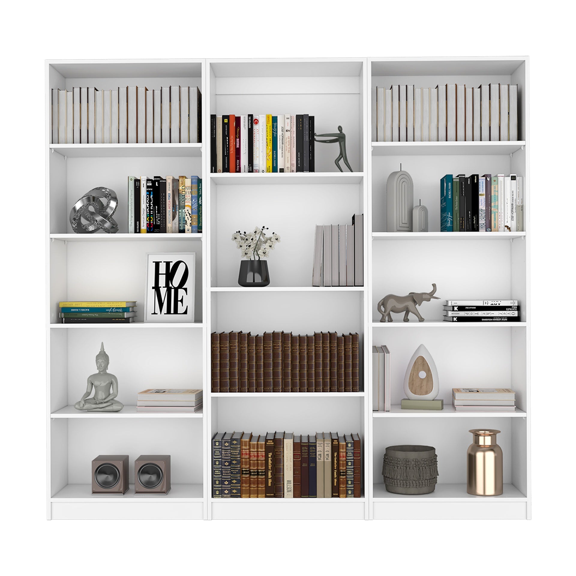 Bartow 3 Piece Home Bookcase set, 74" Wide with 14 Shelves ,  Living Room Set Set  White