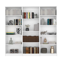 Bartow 3 Piece Home Bookcase set, 74" Wide with 14 Shelves ,  Living Room Set Set  White