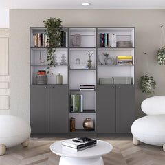 Acres 3 Piece Home Bookcase set, 67" Wide with 11 Shelves and Two Double-Door Cabinet ,  Living Room Set  Matt Gray / White