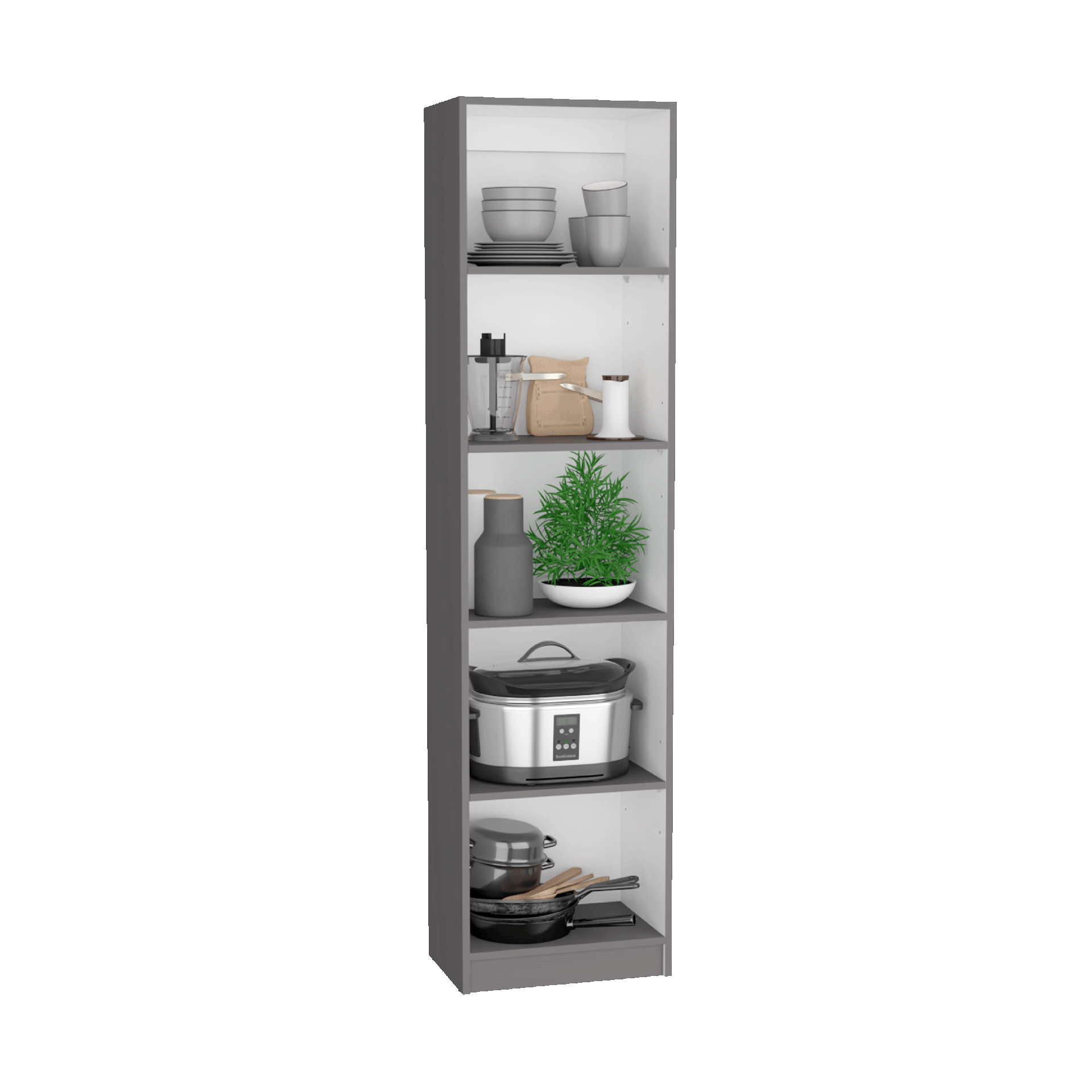 Poston 3 Piece Home Bookcase set, 67" Wide with 13 Shelves and 2-door Cabinet ,  Living Room Set  Matt Gray / White