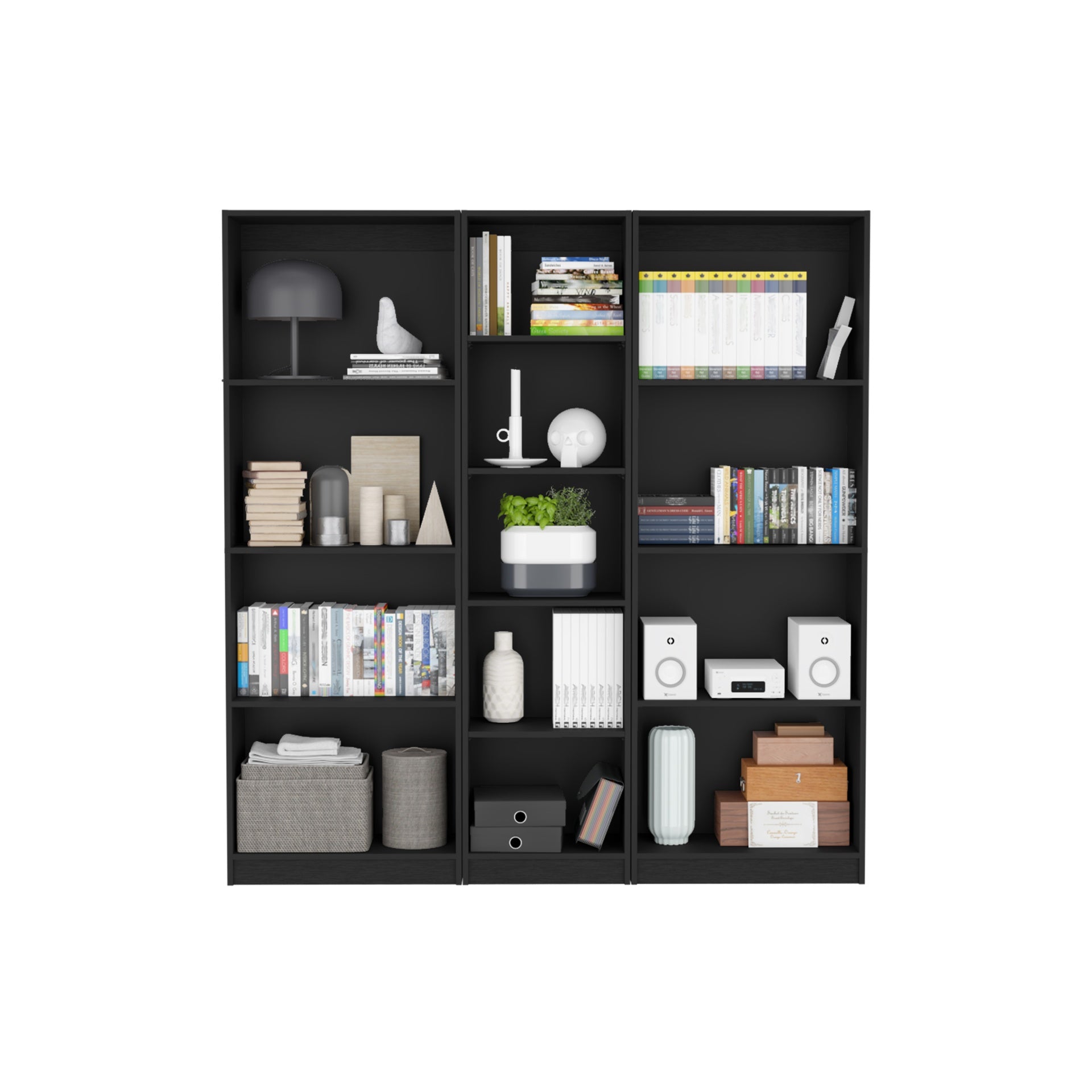 Durant 3 Piece Home Bookcase set, 67" Wide with 13 Shelves ,  Living Room Set Set  Matt Gray - White