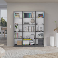 Bartow 3 Piece Home Bookcase set, 60" Wide with 15 Shelves ,  Living Room Set Set Matt Gray - White