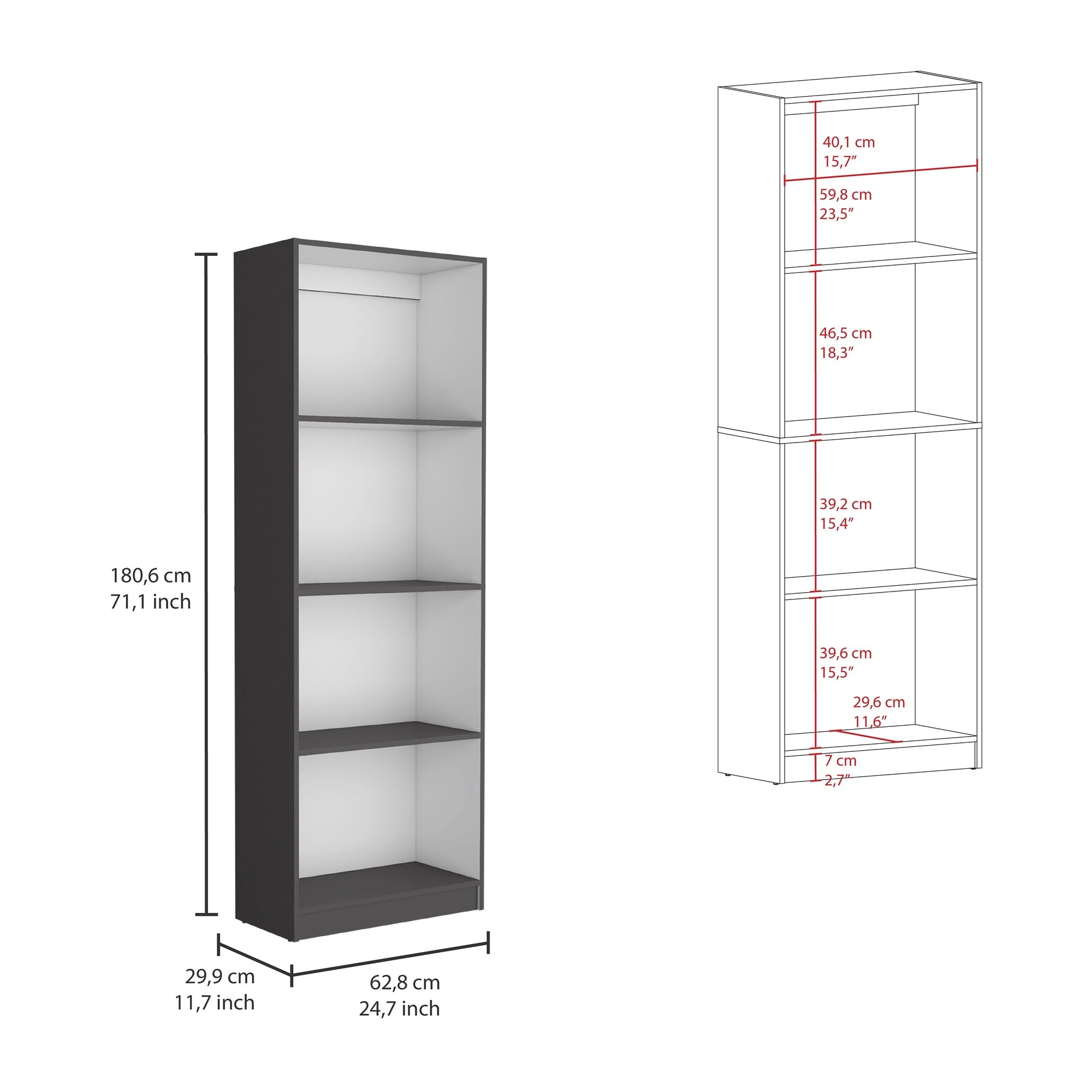 Davie 3 Piece Home Bookcase set, 60" Wide with 14 Shelves ,  Living Room Set Set Matt Gray - White