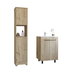 2 Piece Bathroom Set, Yaka Linen Cabinet + Dustin Free Standing Sink Cabinet , Light Oak