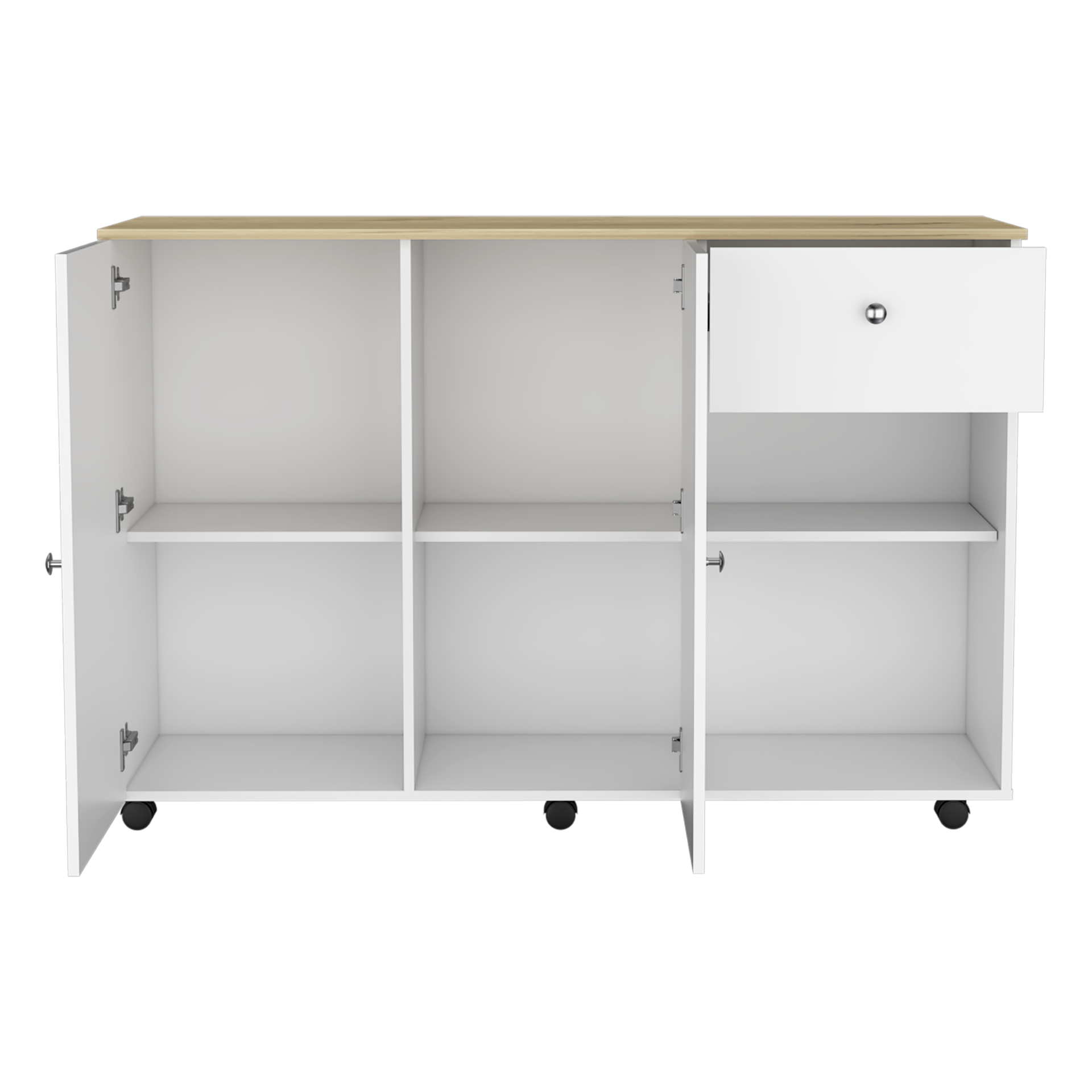 2 Piece Kitchen Set, Kitchen Island Cart + Kitchen Pantry Cabinet, White / Light Oak