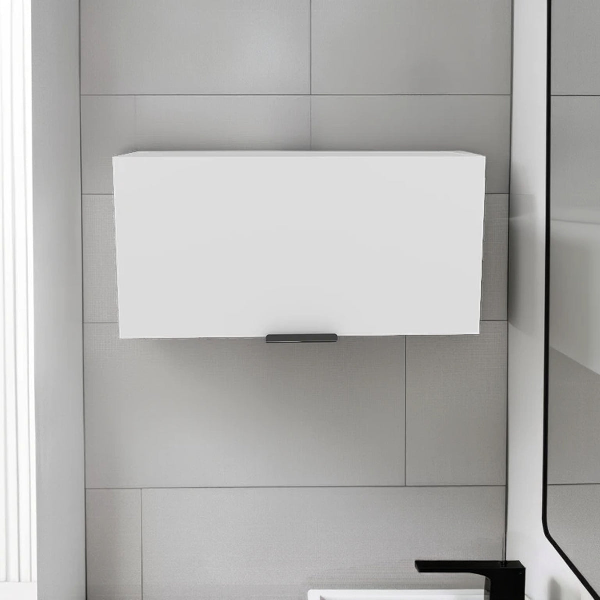 Elsah Pull-Up Door Wall Cabinet, Compact Kitchen, Garage or Bathroom Storage Unit, White