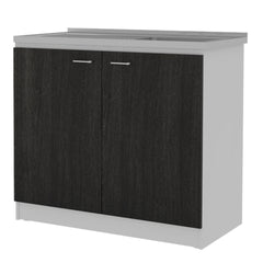 2 Piece Kitchen Set, 150 Wall Cabinet + Utility Sink With Cabinet, Black / White