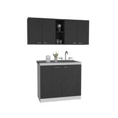 2 Piece Kitchen Set, 150 Wall Cabinet + Utility Sink With Cabinet, Black / White