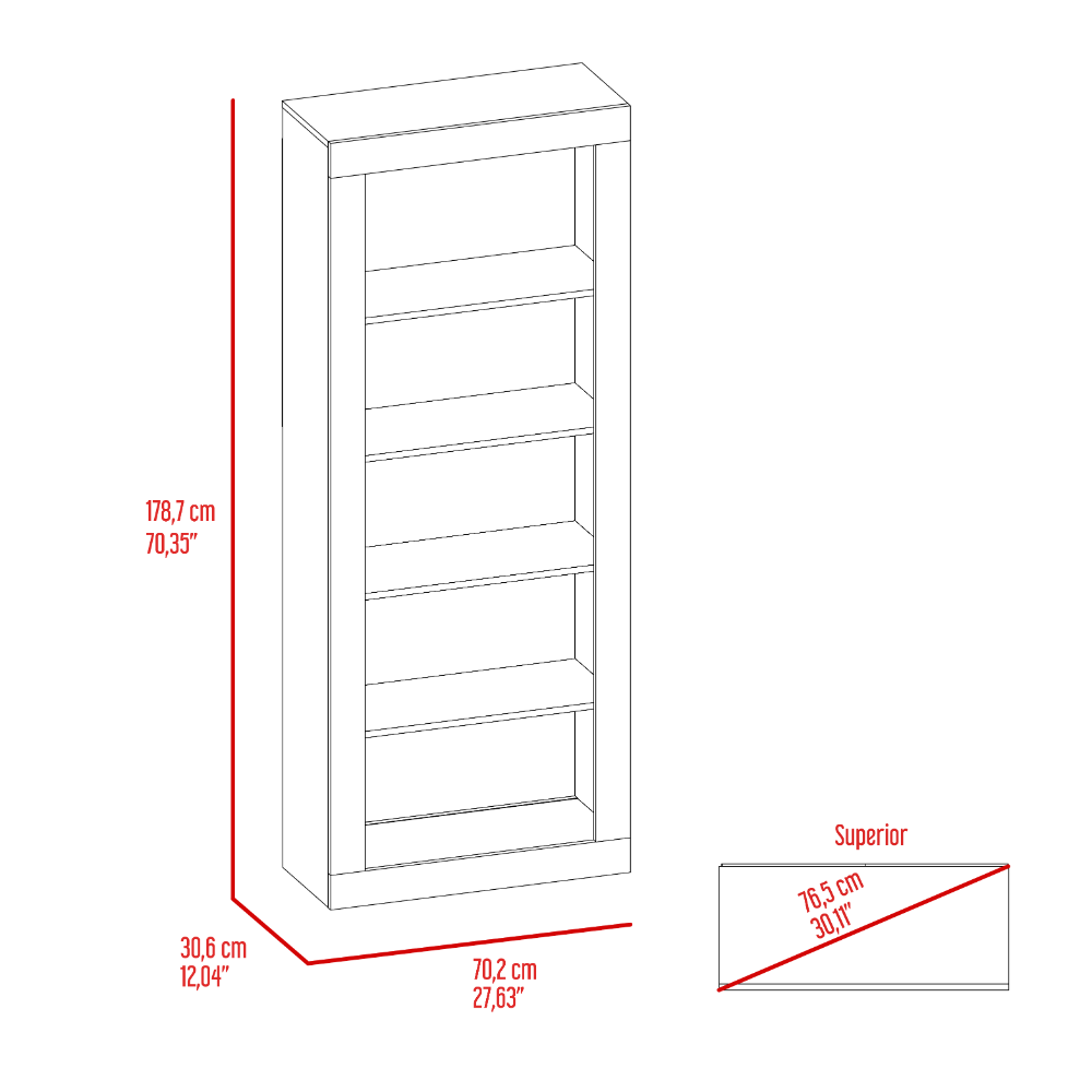 Andina Bookcase, Vertical Design, Five Shelves -Black