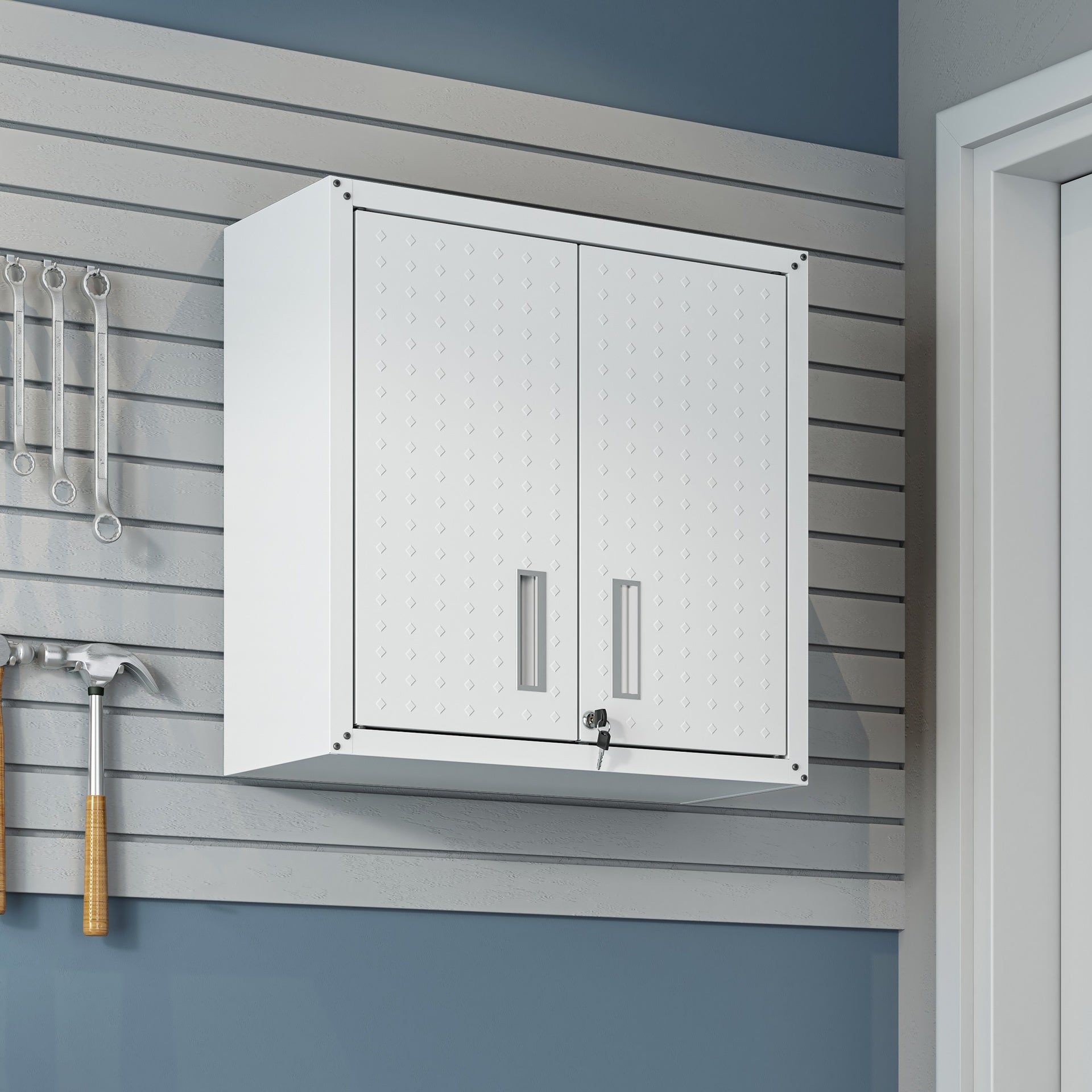 Floating Garage Cabinet in White