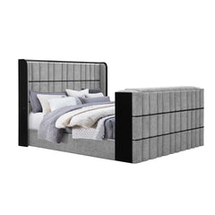 Isaiah Grey Queen Bed with 50" TV Lift-LED, Speakers and Fireplace