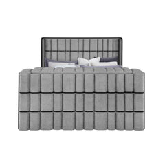 Isaiah Grey Queen Bed with 50" TV Lift-LED, Speakers and Fireplace