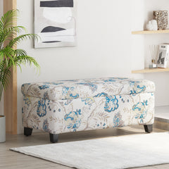 Luxury Storage Ottoman with Floral Patterned Fabric, Soft-Close Hinges, Multi-Functional Footrest & Seat for Living Room, Bedroom - Hidden Compartment for Blankets/Pillows