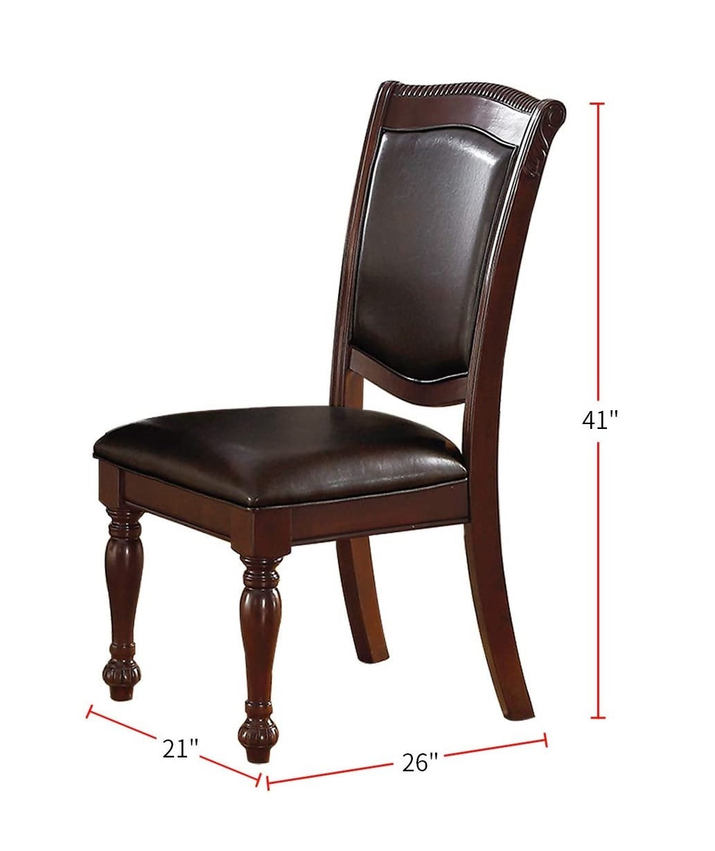Gorgeous Formal Set of 2 Side Chairs Brown Color Rubberwood Dining Room Furniture Faux Leather Upholstered Seat