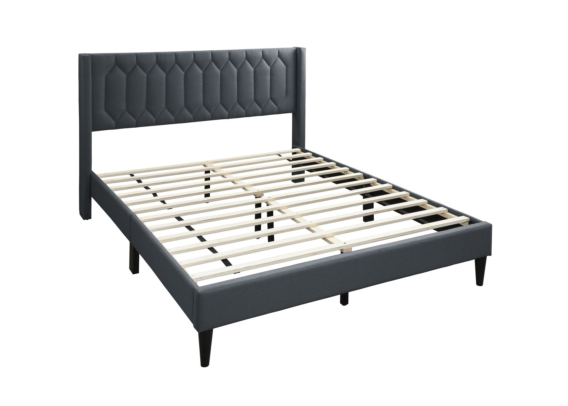 Modern Eye-Catching 1pc Full Size Bed Charcoal Burlap Fabric Unique Diamond Design Headboard Bedroom Furniture