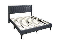Modern Eye-Catching 1pc Full Size Bed Charcoal Burlap Fabric Unique Diamond Design Headboard Bedroom Furniture
