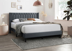 Modern Eye-Catching 1pc Full Size Bed Charcoal Burlap Fabric Unique Diamond Design Headboard Bedroom Furniture