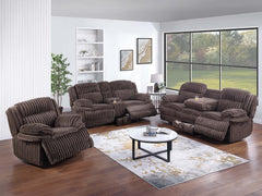 Living Room Reclining Couch 3pc Manual Sofa Set Sofa w Drop Down Table, Loveseat w Console Glider Recliner Chocolate Color