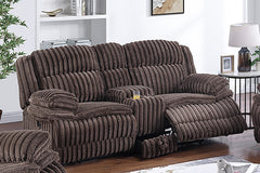 Living Room Reclining Couch 3pc Manual Sofa Set Sofa w Drop Down Table, Loveseat w Console Glider Recliner Chocolate Color