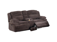 Living Room Reclining Couch 2pc Manual Sofa Set Sofa w Drop Down Table, Loveseat w Console Chocolate Color Couch