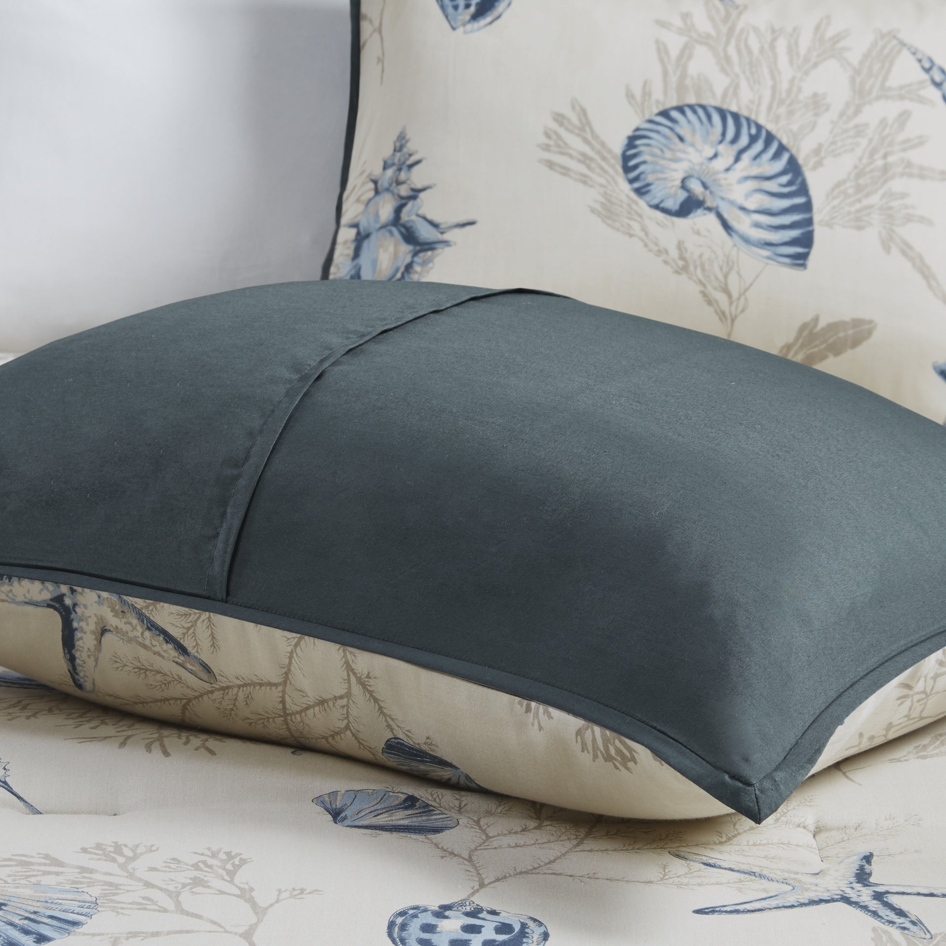 7 Piece Cotton Sateen Comforter Set Blue Cal King