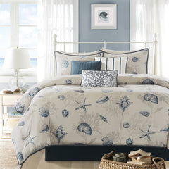 7 Piece Cotton Sateen Comforter Set Blue Cal King