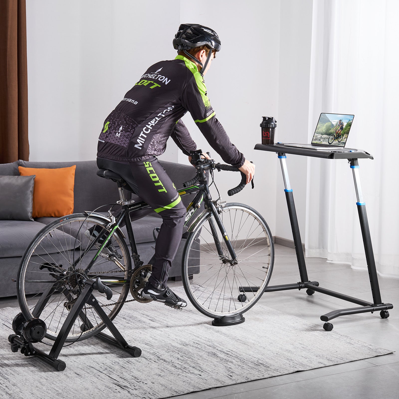 Mobile Cycling Desk Foldable Bike Trainer Fitness Desk with Lockable Wheel