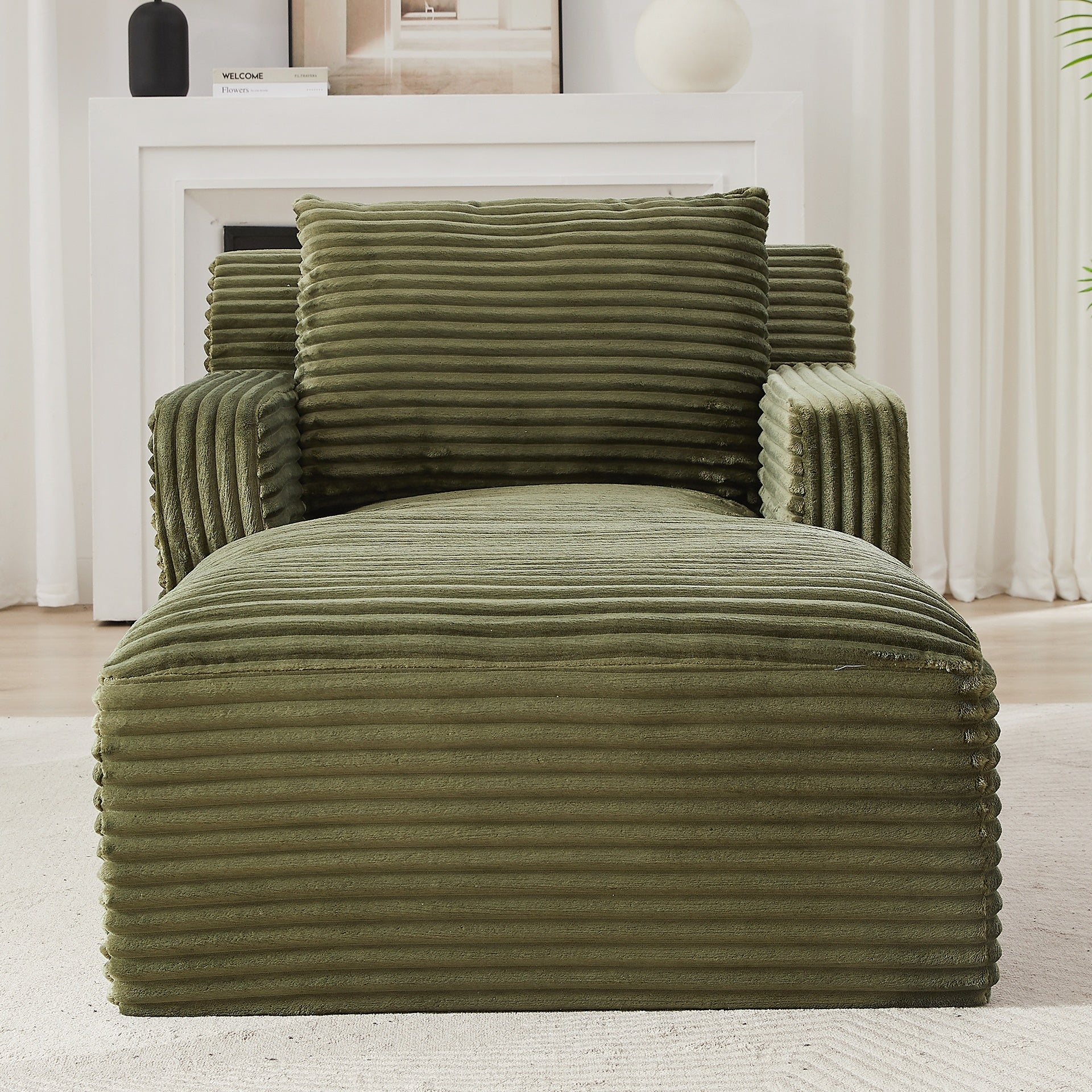 Indoor Single Chaise Sofa, Modern Corduroy Upholstery, No Assembly Required,Comfy Sleeper for Living Room,Office,Apartment
