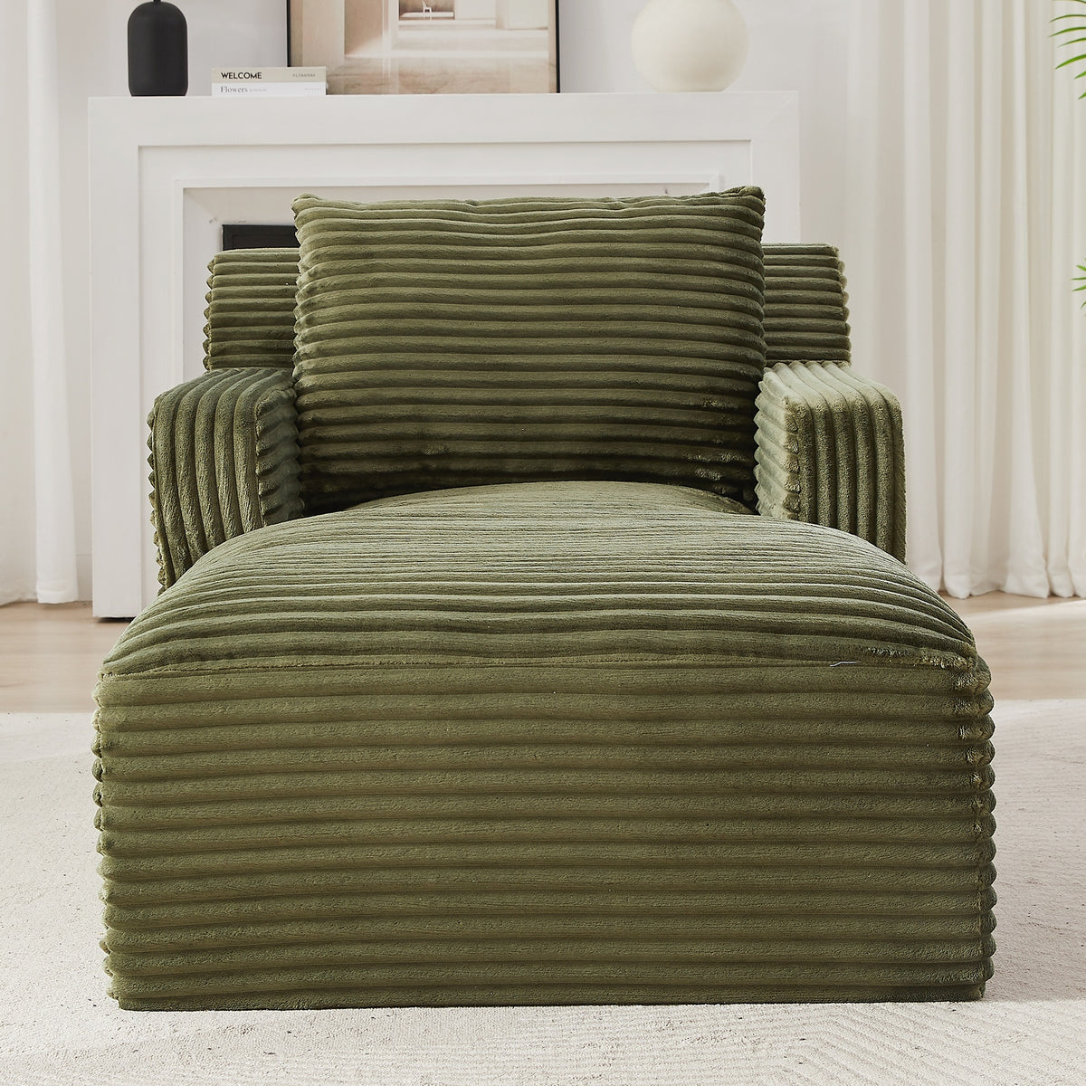 Indoor Single Chaise Sofa, Modern Corduroy Upholstery, No Assembly Required,Comfy Sleeper for Living Room,Office,Apartment