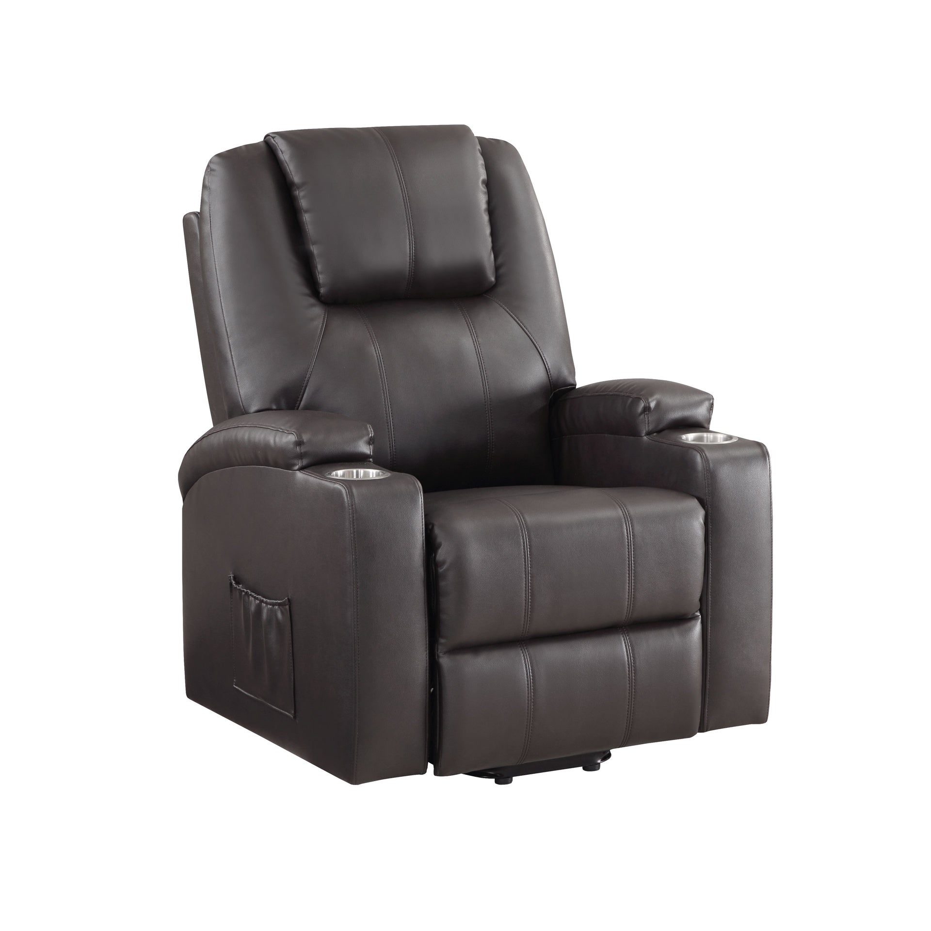 Brown 2-Cup Holder Power Lift Recliner