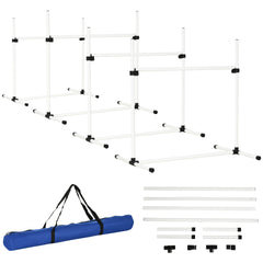 PawHut 4 Piece Dog Agility Training Equipment for Dog Agility Course with Adjustable Height Jump Bars, Included Carry Bag, & Displacing Top Bar, White