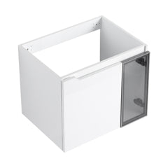 24" Wall-Mounted Bathroom Vanity, 2-Soft Close Doors,Glossy White Vanity & Grey Glass 1/2 Door, Plywood (KD-Packing)-Excluding Sink