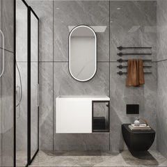 30" Wall-Mounted Bathroom Vanity, 2-Soft Close Doors,Glossy White Vanity & Grey Glass 1/2 Door, Plywood (KD-Packing)-Excluding Sink