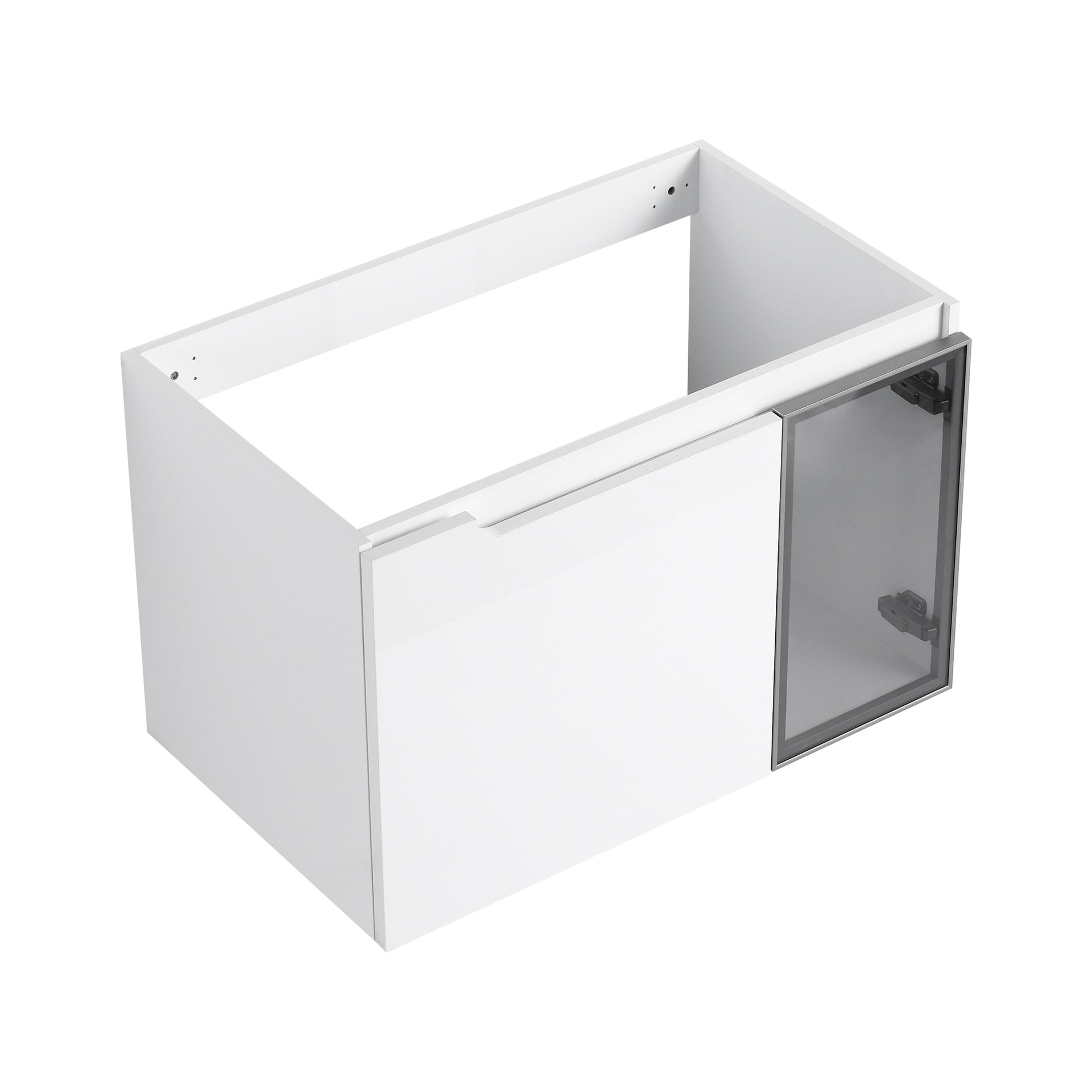 30" Wall-Mounted Bathroom Vanity, 2-Soft Close Doors,Glossy White Vanity & Grey Glass 1/2 Door, Plywood (KD-Packing)-Excluding Sink